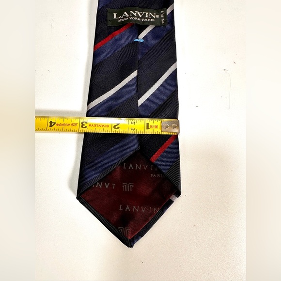 Lanvin Blue and Red Silk Striped Men’s Tie - Picture 3 of 3
